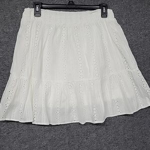 White Eyelet Ruffle Skirt Sky's Are Blue Women Waist 29" Length 18" Size Large